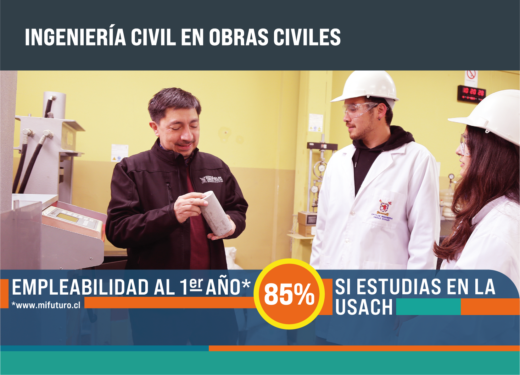 Empleabilidad al primer año, el ochenta y cinco porciento si estudias en la usach.