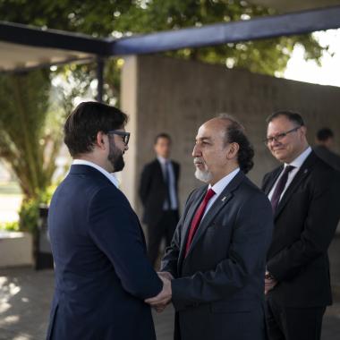 Rector Rodrigo vidal junto al Presidente Gabriel boric en el campus unieversitario