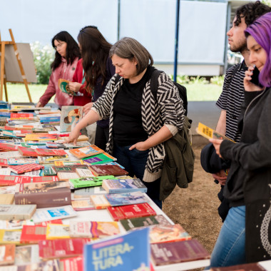 Asistentes mirando libros del stand