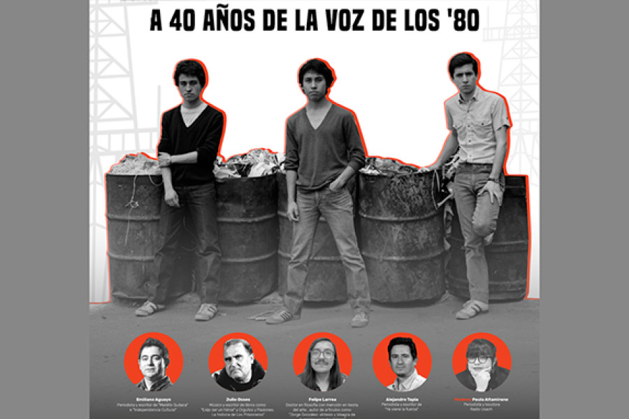 Afiche con banda nacional Los Prisioneros. Tres jóvenes en blanco y negro fondo blanco.