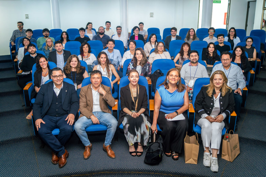 En la imagen aparece la Vicedecana de Investigación, Desarrollo y Postgrado de la Facultad de Ingeniería, Dra. Andrea Mahn, junto a la Dra. María José Galotto y las y los asistentes a la actividad.