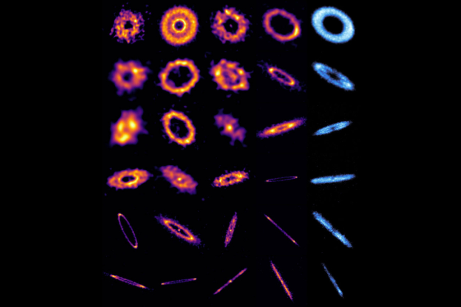 La imagen muestra una secuencia de imágenes de sistemas planetarios en su evolución de la adolescencia de los planetas