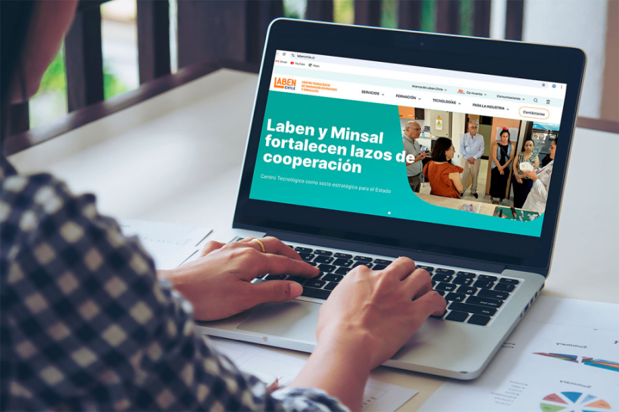 La imagen muestra la página web de Laben desde la pantalla de un computador