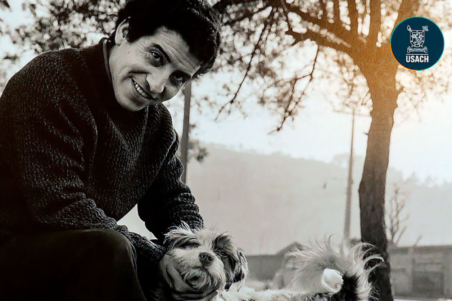 La imagen muestra a Víctor Jara con un perro