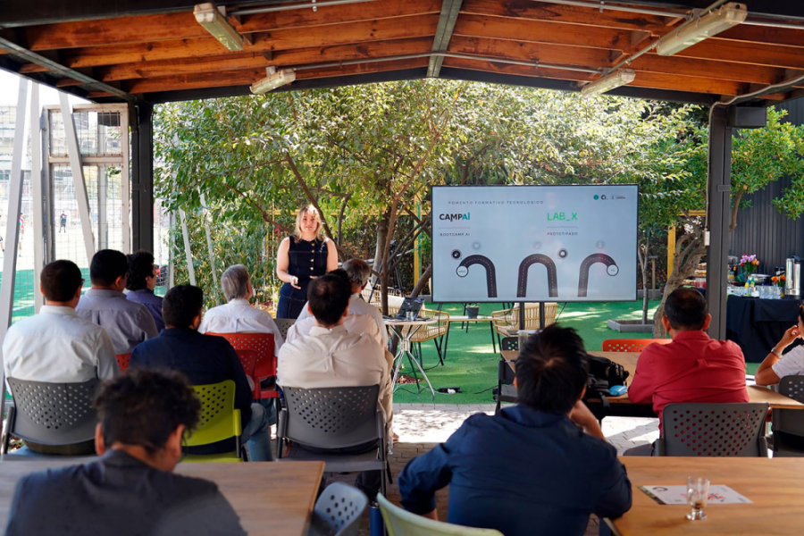 En la imagen se muestra a una mujer presentando el proyecto a los asistentes