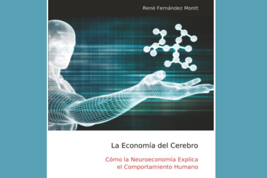 En la imagen aparece la portada de libro que representa la silueta de un ser humano con su brazo estirado y en su palma un trozo del genoma humano. Fondo azul y negro, letras negras y rojas.