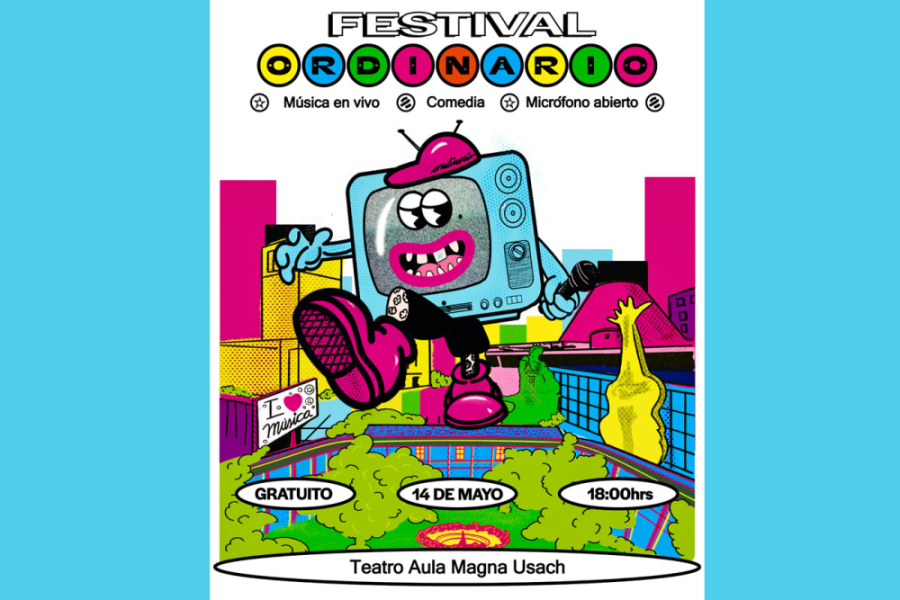 La imagen corresponde al afiche del evento, con colores fucsia, amarillo, verde y celeste más destacados