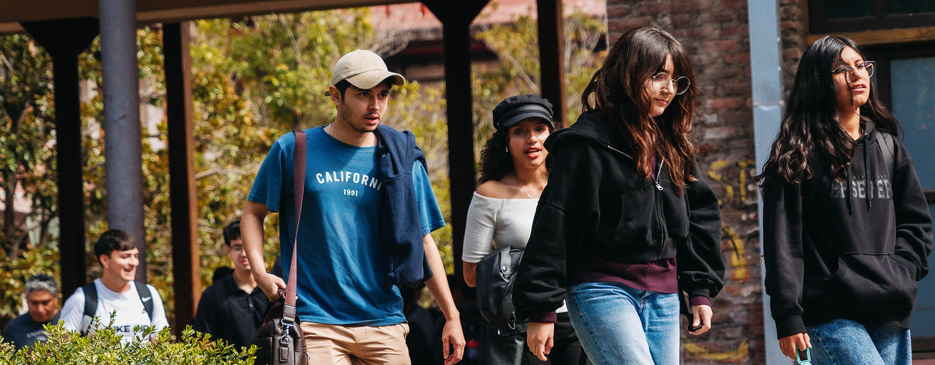 Students walking down the central corridor.